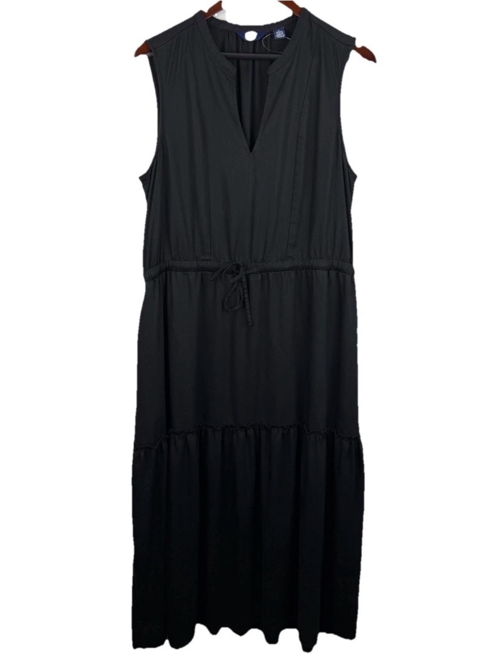 Lands' End | Black Sleeveless V-Neck Tiered Midi Dress New